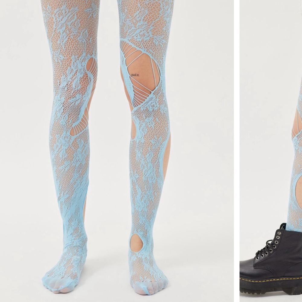 Urban Outfitters Cutout Lace Tight - Light Blue